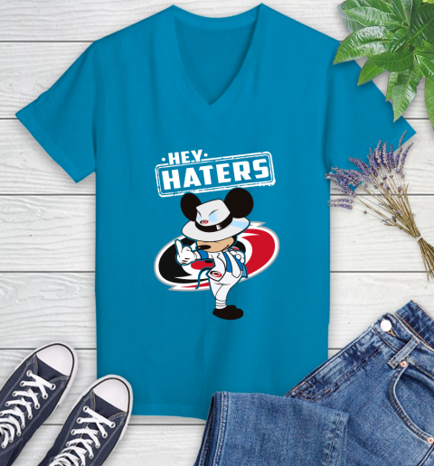 NHL Hey Haters Mickey Hockey Sports Carolina Hurricanes Women's V-Neck T-Shirt 7