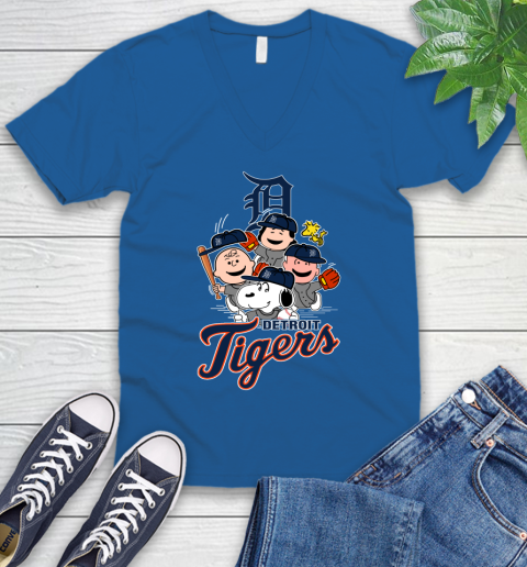 MLB Detroit Tigers Snoopy Charlie Brown Woodstock The Peanuts Movie Baseball T Shirt V-Neck T-Shirt 5