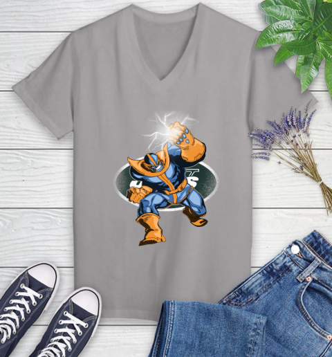 New York Jets NFL Football Thanos Avengers Infinity War Marvel Women's V-Neck T-Shirt 4