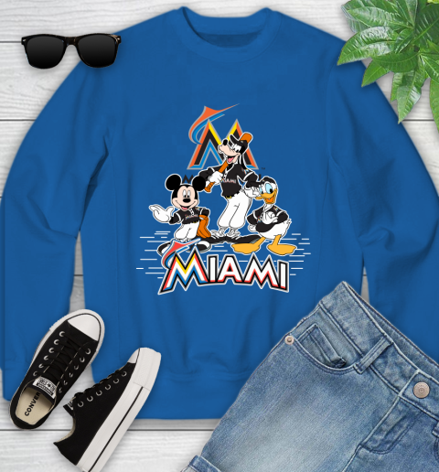MLB Miami Marlins Mickey Mouse Donald Duck Goofy Baseball T Shirt Youth Sweatshirt 7