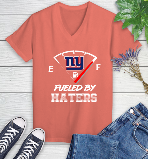 New York Giants NFL Football Fueled By Haters Sports Women's V-Neck T-Shirt - Image 7