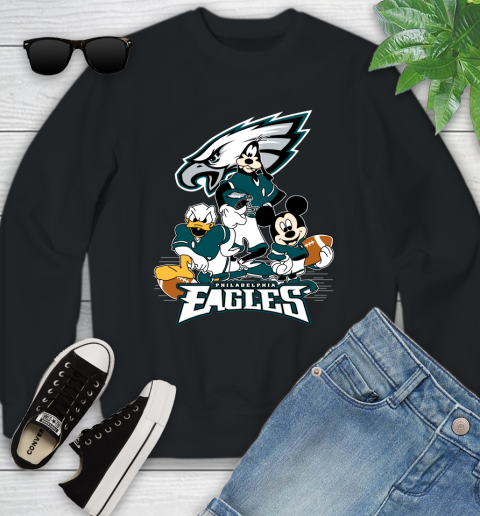 NFL Philadelphia Eagles Mickey Mouse Donald Duck Goofy Football Shirt Youth Sweatshirt
