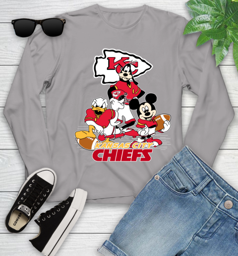 NFL Kansas City Chiefs Mickey Mouse Donald Duck Goofy Football Shirt Youth Long Sleeve 5