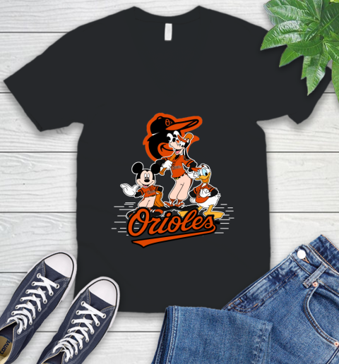 MLB Baltimore Orioles Mickey Mouse Donald Duck Goofy Baseball T Shirt V-Neck T-Shirt