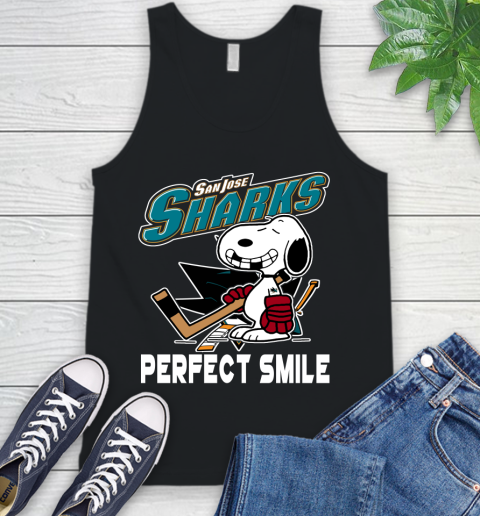 NHL San Jose Sharks Snoopy Perfect Smile The Peanuts Movie Hockey T Shirt Tank Top