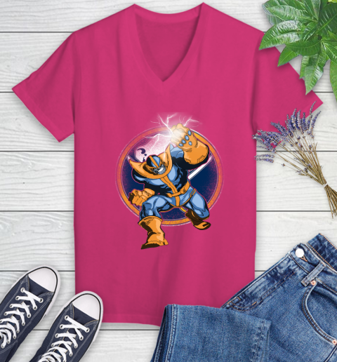 Buffalo Sabres NHL Hockey Thanos Avengers Infinity War Marvel Women's V-Neck T-Shirt 9