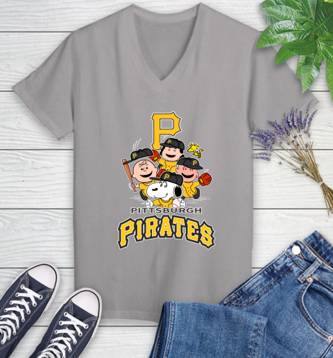 MLB Pittsburgh Pirates Snoopy Charlie Brown Woodstock The Peanuts Movie Baseball T Shirt_000 Women's V-Neck T-Shirt 4