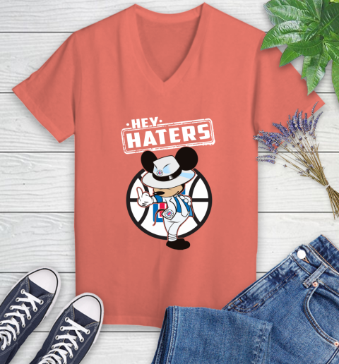 NBA Hey Haters Mickey Basketball Sports Los Angeles Clippers Women's V-Neck T-Shirt 6
