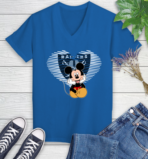 NFL Oakland Raiders The Heart Mickey Mouse Disney Football T Shirt_000 Women's V-Neck T-Shirt 10