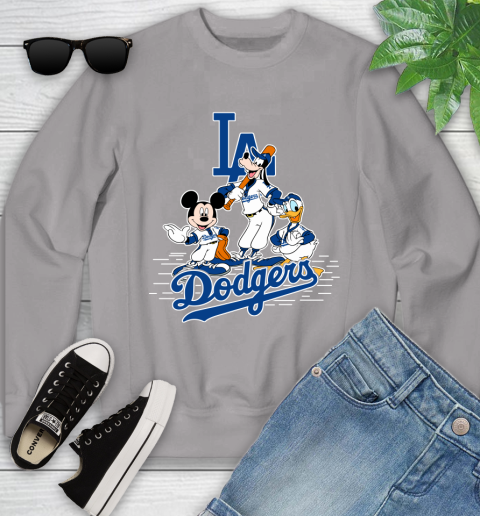 MLB Los Angeles Dodgers Mickey Mouse Donald Duck Goofy Baseball T Shirt Youth Sweatshirt 3