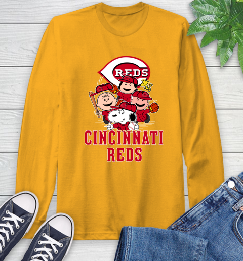 MLB Cincinnati Reds Snoopy Charlie Brown Woodstock The Peanuts Movie Baseball T Shirt_000 Long Sleeve T-Shirt 2