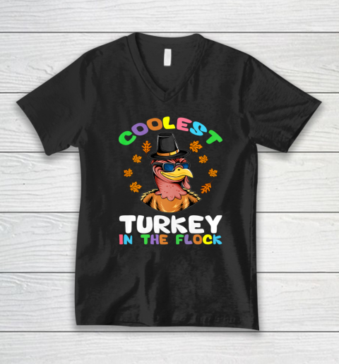Funny Thanksgiving Day Coolest Turkey In The Flock V-Neck T-Shirt