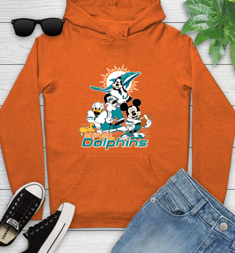 NFL Miami Dolphins Mickey Mouse Donald Duck Goofy Football Shirt Youth Hoodie 4