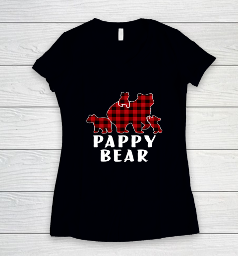 Pappy Bear 3 Cubs Shirt Christmas Mama Bear Plaid Pajama Women's V-Neck T-Shirt