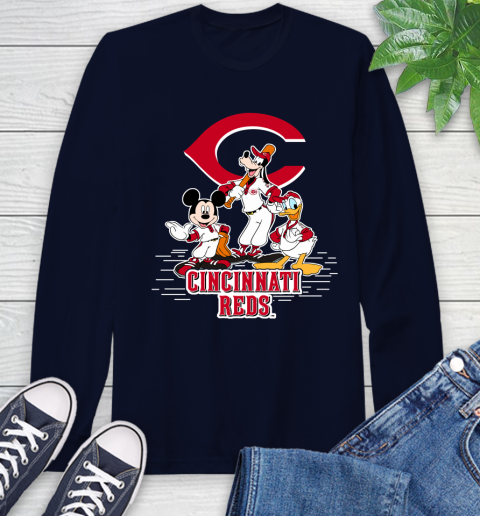 MLB Cincinnati Reds Mickey Mouse Donald Duck Goofy Baseball T Shirt Long Sleeve T-Shirt 3