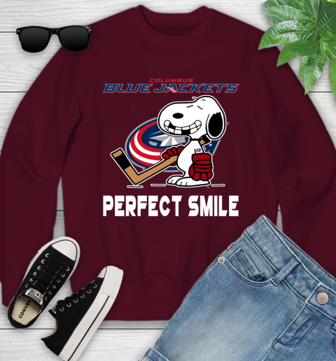 NHL Columbus Blue Jackets Snoopy Perfect Smile The Peanuts Movie Hockey T Shirt Youth Sweatshirt 4
