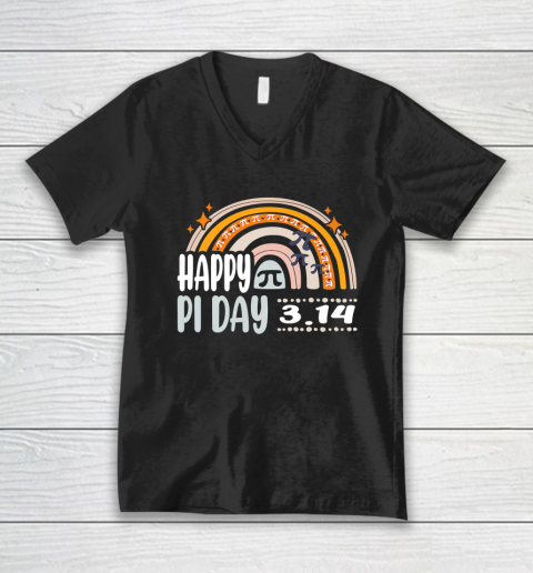 Happy Pi Day Mathematic Math Teacher Gift Leopard Rainbow V-Neck T-Shirt