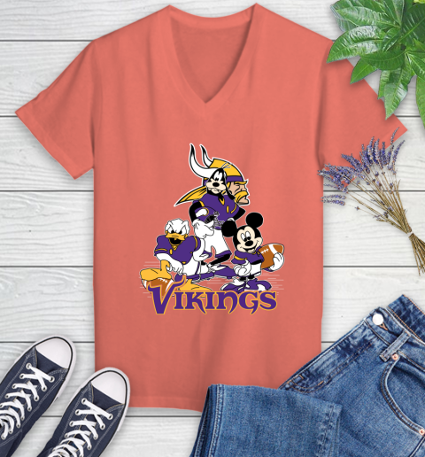 NFL Minnesota Vikings Mickey Mouse Donald Duck Goofy Football Shirt Women's V-Neck T-Shirt 6