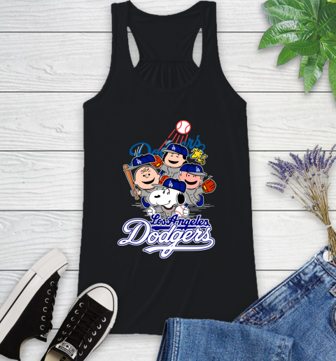 MLB Los Angeles Dodgers Snoopy Charlie Brown Woodstock The Peanuts Movie Baseball T Shirt_000 Racerback Tank