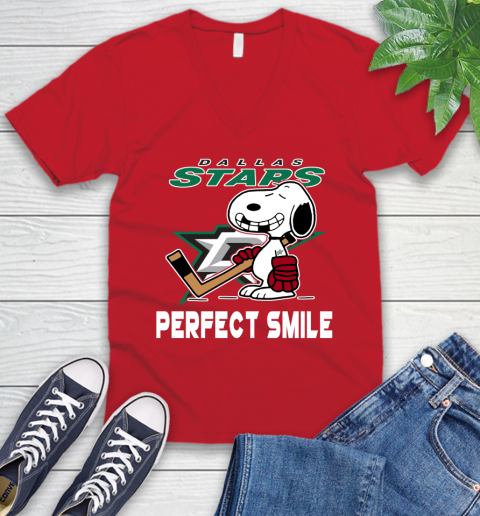 NHL Dallas Stars Snoopy Perfect Smile The Peanuts Movie Hockey T Shirt V-Neck T-Shirt 6