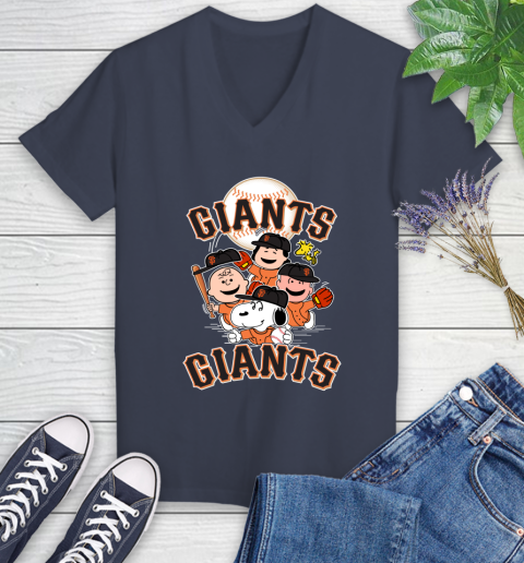 MLB San Francisco Giants Snoopy Charlie Brown Woodstock The Peanuts Movie Baseball T Shirt_000 Women's V-Neck T-Shirt 12