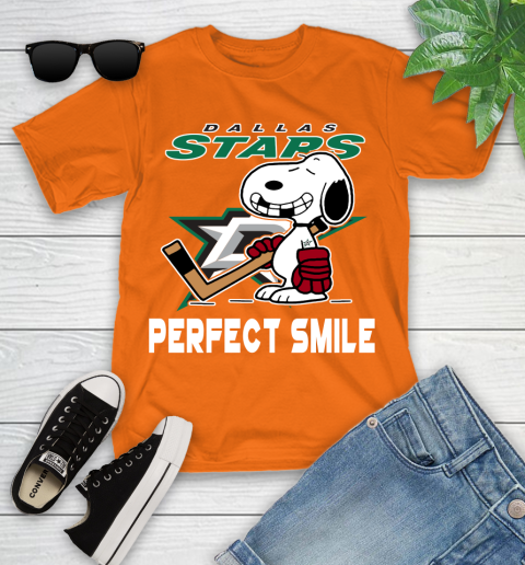 NHL Dallas Stars Snoopy Perfect Smile The Peanuts Movie Hockey T Shirt Youth T-Shirt 9