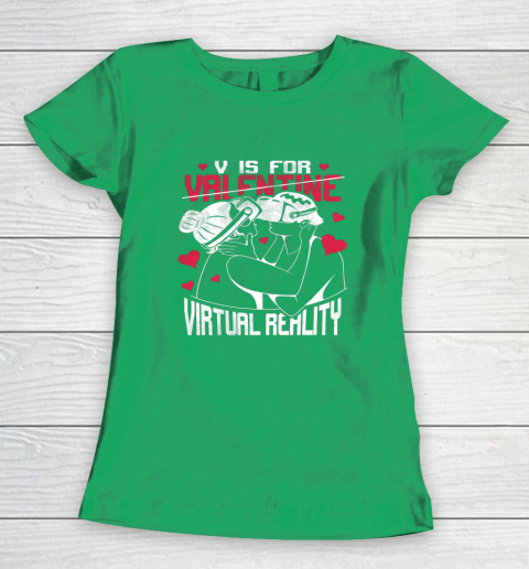V Is For Virtual Reality Funny Valentine Couples Lovers Kiss Women's T-Shirt 12