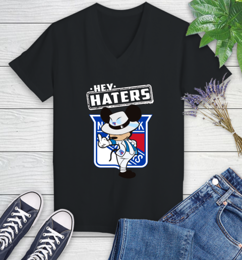 NHL Hey Haters Mickey Hockey Sports New York Rangers Women's V-Neck T-Shirt