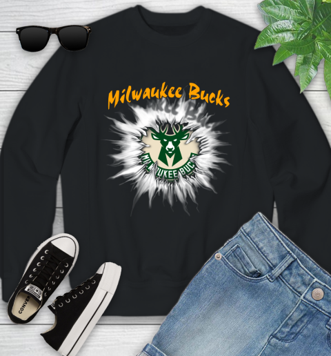 Milwaukee Bucks NBA Basketball Rip Sports Youth Sweatshirt