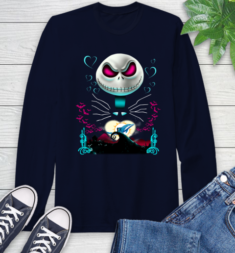 NFL Miami Dolphins Jack Skellington Sally The Nightmare Before Christmas Football Long Sleeve T-Shirt 3