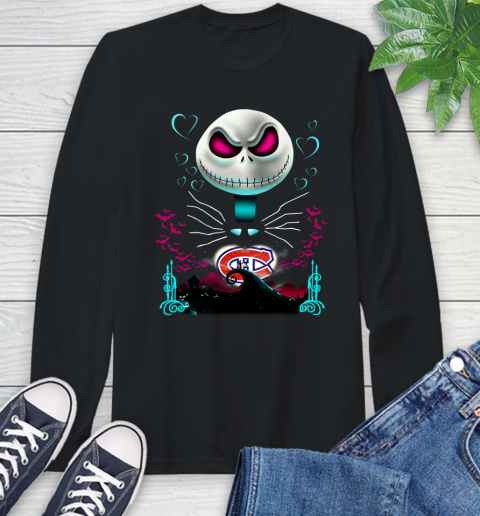 NHL Montreal Canadiens Jack Skellington Sally The Nightmare Before Christmas Hockey Long Sleeve T-Shirt