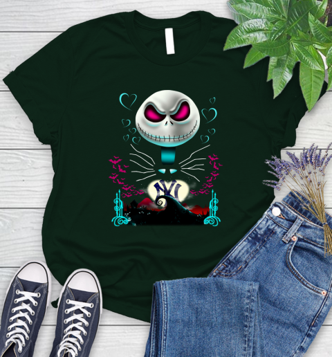 MLB New York Yankees Jack Skellington Sally The Nightmare Before Christmas Baseball Women's T-Shirt 6