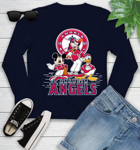 MLB Los Angeles Angels Mickey Mouse Donald Duck Goofy Baseball T Shirt Youth Long Sleeve 2