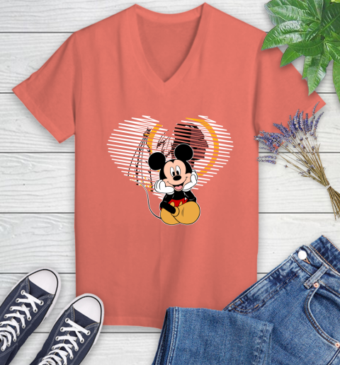 NFL Washington Redskins The Heart Mickey Mouse Disney Football T Shirt_000 Women's V-Neck T-Shirt 6