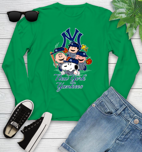 MLB New York Yankees Snoopy Charlie Brown Woodstock The Peanuts Movie Baseball T Shirt_000 Youth Long Sleeve 7
