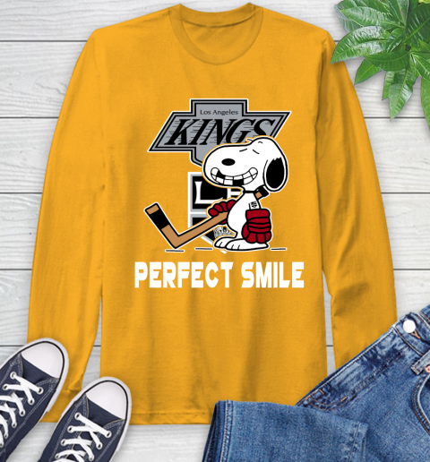 NHL Los Angeles Kings Snoopy Perfect Smile The Peanuts Movie Hockey T Shirt Long Sleeve T-Shirt 2