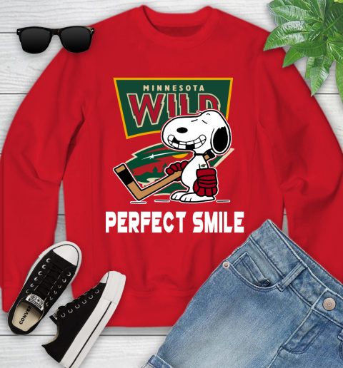 NHL Minnesota Wild Snoopy Perfect Smile The Peanuts Movie Hockey T Shirt Youth Sweatshirt 8