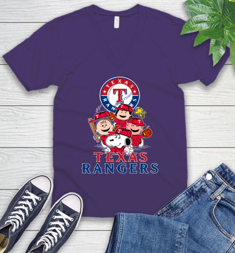 MLB Texas Rangers Snoopy Charlie Brown Woodstock The Peanuts Movie Baseball T Shirt V-Neck T-Shirt 9