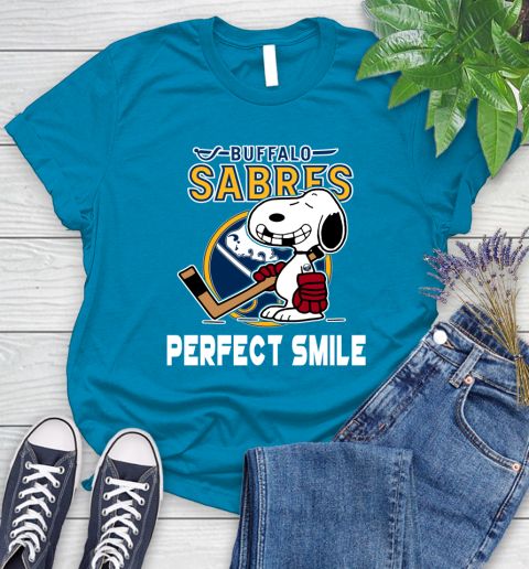 NHL Buffalo Sabres Snoopy Perfect Smile The Peanuts Movie Hockey T Shirt Women's T-Shirt 10