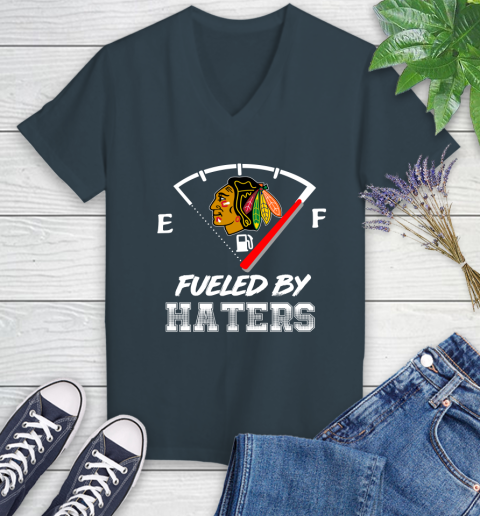Chicago Blackhawks NHL Hockey Fueled By Haters Sports Women's V-Neck T-Shirt 8
