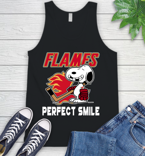 NHL Calgary Flames Snoopy Perfect Smile The Peanuts Movie Hockey T Shirt Tank Top