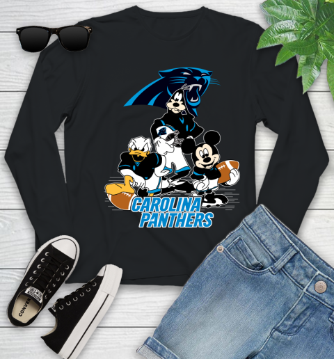 NFL Carolina Panthers Mickey Mouse Donald Duck Goofy Football Shirt Youth Long Sleeve