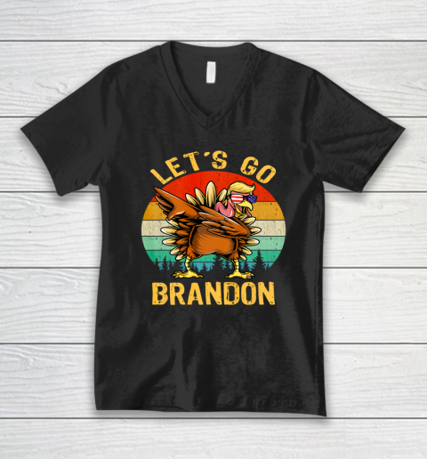 Dabbing Turkey Trump Let's go Brandon Conservative Vintage V-Neck T-Shirt