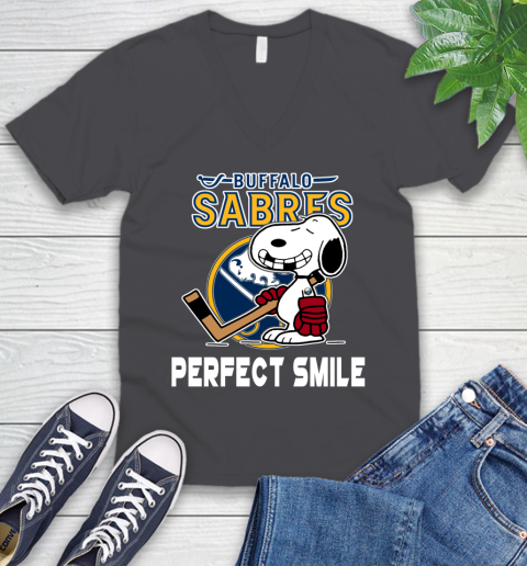 NHL Buffalo Sabres Snoopy Perfect Smile The Peanuts Movie Hockey T Shirt V-Neck T-Shirt 4