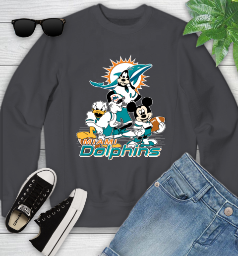 NFL Miami Dolphins Mickey Mouse Donald Duck Goofy Football Shirt Youth Sweatshirt 5