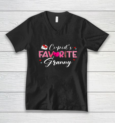 Cupid's Favorite Granny Leopard Plaid Funny Valentine Day V-Neck T-Shirt 1