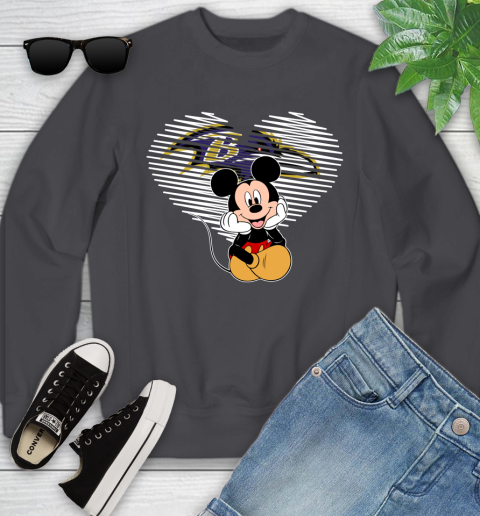 NFL Baltimore Ravens The Heart Mickey Mouse Disney Football T Shirt_000 Youth Sweatshirt 5