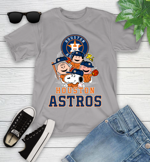 MLB Houston Astros Snoopy Charlie Brown Woodstock The Peanuts Movie  Baseball T Shirt Youth T-Shirt