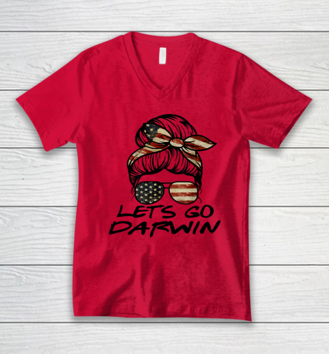 Lets Go Darwin Us Flag Sarcastic V-Neck T-Shirt 6