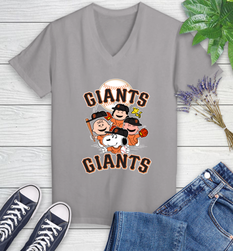 MLB San Francisco Giants Snoopy Charlie Brown Woodstock The Peanuts Movie Baseball T Shirt_000 Women's V-Neck T-Shirt 4